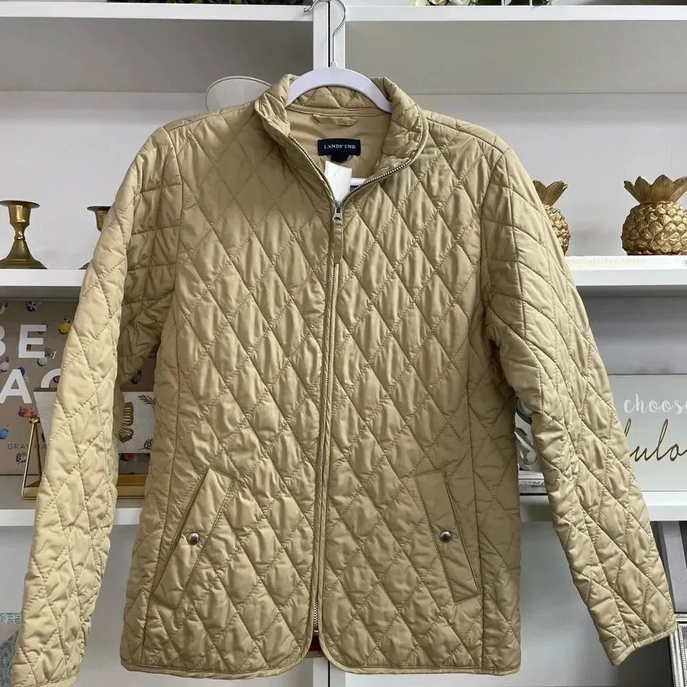 Lands' End Quilted Jacket Coat Small 6-8 10 12 Full Zip Front Pockets